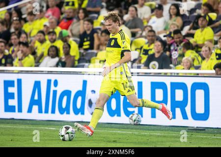 Nashville, États-Unis. 31 juillet 2024. L'attaquant Jacob Shaffelburg (14) de Nashville SC. Mazatlán le FC bat Nashville SC 2-0 dans un match de la Coupe des ligues au Geodis Park à Nashville, Tennessee, le 31 juillet 2024. (Photo de Kindell Buchanan/Sipa USA) crédit : Sipa USA/Alamy Live News Banque D'Images