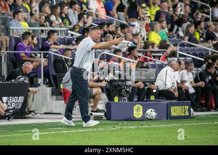 Nashville, États-Unis. 31 juillet 2024. Entraîneur-chef de Nashville SC B.J. Callaghan. Mazatlán le FC bat Nashville SC 2-0 dans un match de la Coupe des ligues au Geodis Park à Nashville, Tennessee, le 31 juillet 2024. (Photo de Kindell Buchanan/Sipa USA) crédit : Sipa USA/Alamy Live News Banque D'Images