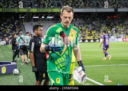 Nashville, États-Unis. 31 juillet 2024. Joe Willis, gardien de but de Nashville SC (1). Mazatlán le FC bat Nashville SC 2-0 dans un match de la Coupe des ligues au Geodis Park à Nashville, Tennessee, le 31 juillet 2024. (Photo de Kindell Buchanan/Sipa USA) crédit : Sipa USA/Alamy Live News Banque D'Images