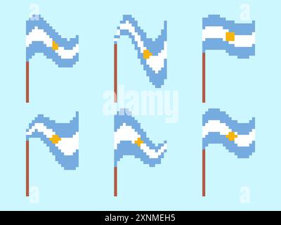Pixel Argentina icône drapeau ensemble isolé sur fond blanc. Agitant le drapeau de l'Argentine dans le style pixel art. graphismes rétro 8 bits des années 80 Conception pour BA Illustration de Vecteur