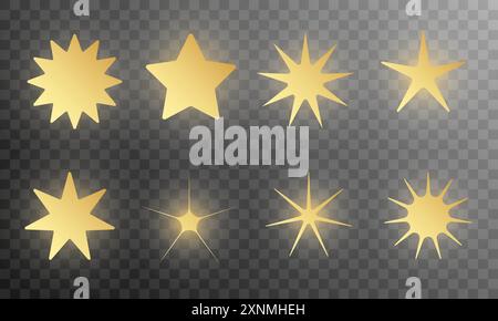 Icônes brillantes d'étoiles d'or brillantes sur fond transparent foncé dans le vecteur Illustration de Vecteur