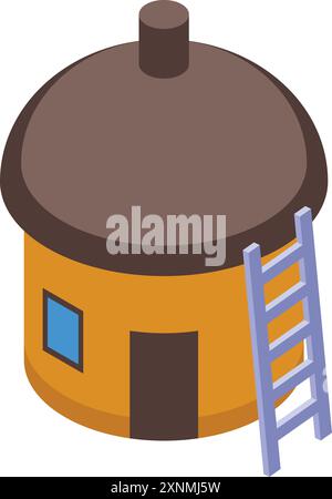 Cabane ronde avec toit de chaume et échelle appuyée sur représentant le logement rural ou l'architecture traditionnelle Illustration de Vecteur