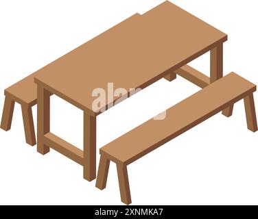 Simple table de pique-nique en bois avec bancs, parfaite pour les rassemblements en plein air et les repas Illustration de Vecteur