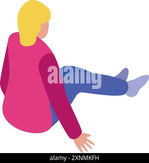 Illustration isométrique d'une jeune femme occasionnelle assise sur le sol Illustration de Vecteur