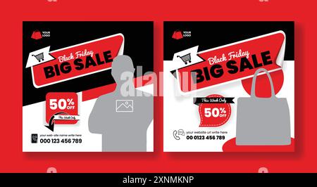 Publications de médias sociaux promotionnels de vente de vendredi fou, modèle d'annonces de bannière Web, conception de modèle de publicité de promotion de vente de commerce électronique Illustration de Vecteur