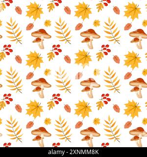 feuilles d'automne et champignons modèle sans couture Illustration de Vecteur