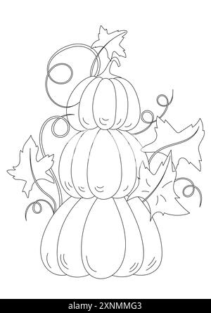 Coloriage pour adultes et enfants présente trois citrouilles empilées les unes sur les autres Illustration de Vecteur