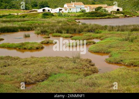 Salinas de la Concepción, ancienne production de sel, ses salines de Fornells. Mongofre Nou. Minorque. Îles Baléares. Espagne. Banque D'Images