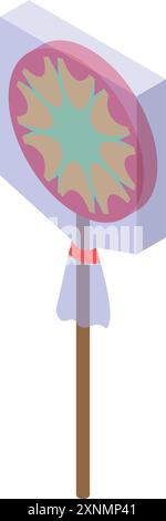 Bonbons ronds sucette sur bâton enveloppé dans un emballage transparent est apprécié comme un régal sucré Illustration de Vecteur