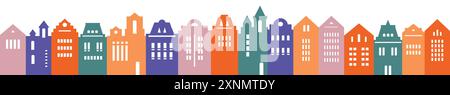 Bordure horizontale сolorful des maisons dans une rangée. Illustration vectorielle dans un style plat. Illustration de Vecteur