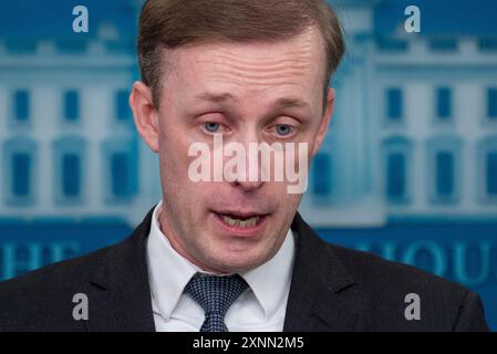 Washington, États-Unis. 01 août 2024. Jake Sullivan, conseiller à la sécurité nationale des États-Unis, s’adresse à la presse lors du briefing quotidien à la Maison Blanche à Washington, États-Unis, DC, le jeudi 1er août 2024. Photo de Ken Cedeno/Pool/Sipa USA crédit : Sipa USA/Alamy Live News Banque D'Images