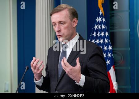 Washington, États-Unis. 01 août 2024. Jake Sullivan, conseiller à la sécurité nationale des États-Unis, s’adresse à la presse lors du briefing quotidien à la Maison Blanche à Washington, États-Unis, DC, le jeudi 1er août 2024. Photo de Ken Cedeno/Pool/Sipa USA crédit : Sipa USA/Alamy Live News Banque D'Images