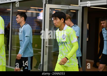 Nordragota, Îles Féroé. 01 août 2024. Huyun-Seok Hong de Gand photographié lors du match entre l'équipe belge de football KAA Gent et les Féroé Vikingur, le match retour du 2e tour de qualification de l'UEFA Conference League, jeudi 1er août 2024 à Nordragota, aux îles Féroé. Gent a remporté la première étape 4-1. BELGA PHOTO JILL DELSAUX crédit : Belga News Agency/Alamy Live News Banque D'Images