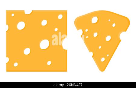 Tranche de fromage jaune avec vecteur de trous. Illustration de fromage carré triangle avec trous. Illustration de Vecteur