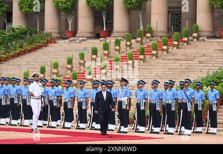 New Delhi, Inde. 01 août 2024. NEW DELHI, INDE - 1er AOÛT : le premier ministre vietnamien Pham Minh Chinh pendant la garde d'honneur au Rashtrapati Bhavan à New Delhi, Inde, le jeudi 1er août 2024. (Photo de Arvind Yadav/Hindustan Times/Sipa USA) crédit : Sipa USA/Alamy Live News Banque D'Images