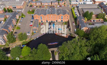 Vue aérienne Ashton sous Lyne Tameside, Ashton canal, Portland Basin Museum Banque D'Images