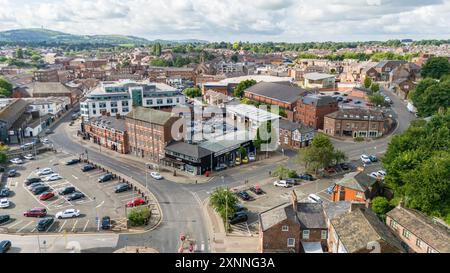 Vue aérienne Macclesfield centre-ville Sunderland Street (gauche) Banque D'Images