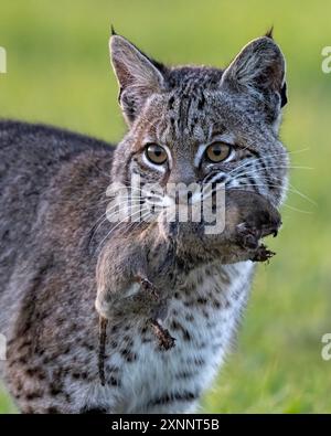 Bobcat (Lynx rufus) chasse au gopher, point Reyes National Seashore, Californie du Nord, Amérique du Nord Banque D'Images