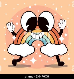 Vecteur de personnage de dessin animé Rainbow Groovy Illustration de Vecteur