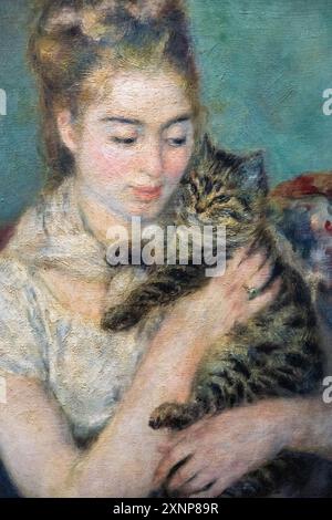 Tableau d'Auguste Renior appelé femme au chat, peint en 1875 Banque D'Images