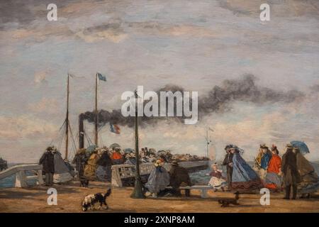 Tableau d'Eugène boudin appelé jetée et quai à Trouville, peint en 1863 Banque D'Images