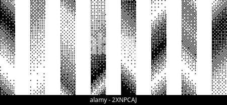 Ensemble de bordures de dégradé inclinées de demi-teintes. Séparateur ou séparateur de points longs pixellisés. Elément de décoration rectangulaire bitmap pour bannière, affiche, publicité, carte, couverture, imprimer. Vecteur Illustration de Vecteur