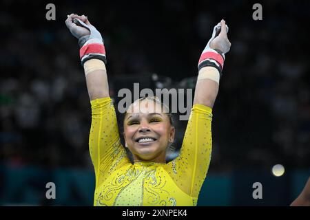 Paris, France. 01 août 2024. Flavia Saraiva ( SOUTIEN-GORGE ) bars inégaux, gymnastique artistique, finale polyvalente féminine pendant les Jeux Olympiques de Paris 2024 le 1er août 2024 au Bercy Arena à Paris, France - photo Federico Pestellini/Panoramic/DPPI Media Credit : DPPI Media/Alamy Live News Banque D'Images