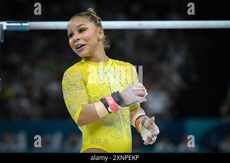 Paris, France. 01 août 2024. Flavia Saraiva ( SOUTIEN-GORGE ) bars inégaux, gymnastique artistique, finale polyvalente féminine pendant les Jeux Olympiques de Paris 2024 le 1er août 2024 au Bercy Arena à Paris, France - photo Federico Pestellini/Panoramic/DPPI Media Credit : DPPI Media/Alamy Live News Banque D'Images