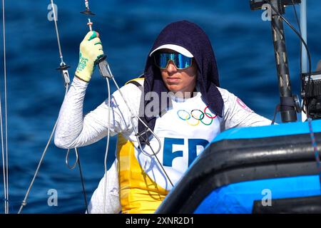 Marseille, France. 01 août 2024. Charline Picon (France), voile, Skiff féminin lors des Jeux Olympiques de Paris 2024 le 1er août 2024 à Marseille Marina, France - photo Norbert Scanella/Panoramic/DPPI Media Credit : DPPI Media/Alamy Live News Banque D'Images