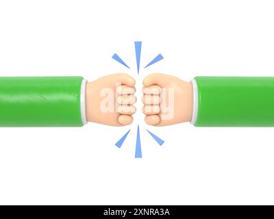 Maquette d'icône de geste de dessin animé. Deux poings serrés dans un différend. Désaccords des hommes d'affaires. Pictogramme de conflit d'affaires, débat, rendu 3D sur BA blanc Banque D'Images