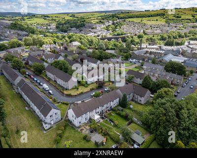 Vue aérienne des maisons résidentielles Colne, Lancashire, Angleterre Banque D'Images