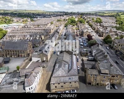 Vue aérienne de maisons dans la ville de Colne, Lancashire, Angleterre Banque D'Images