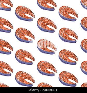 Motif de steak de saumon dans un style plat. Illustration de conception pour le menu restaurant de fruits de mer, bannière, emballage. Illustration vectorielle sur un fond blanc. Illustration de Vecteur