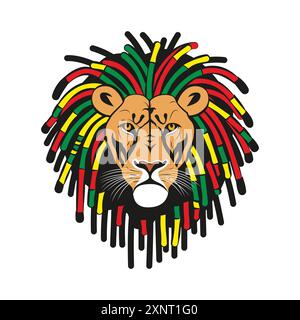 Un lion rastafarien cool avec des dreadlocks colorés. Illustration vectorielle pour tshirt, site Web, clip art, affiche et impression sur demande. Illustration de Vecteur