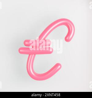 3D Rose script Euro signe sur fond clair. Cute Cursive Bubble typographie illustration vectorielle de symbole. Illustration de Vecteur