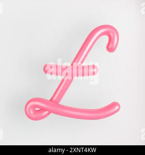 3D Pink script Pound sterling signe sur fond clair. Cute Cursive Bubble typographie illustration vectorielle de symbole. Illustration de Vecteur