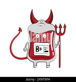 Sac de sang avec des cornes de diable et une citation drôle. Illustration vectorielle drôle pour tshirt, site Web, impression, clip art, affiche et impression sur demande marchandises. Illustration de Vecteur