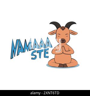 Chèvre mignonne dans la posture de méditation de yoga paisible avec une citation drôle namaaaste. Illustration vectorielle pour tshirt, site Web, impression, clip art, affiche et impression Illustration de Vecteur