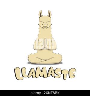 Animal lama mignon dans une posture namaste paisible. Illustration vectorielle drôle pour tshirt, site Web, impression, clip art, affiche et impression sur demande marchandises. Illustration de Vecteur