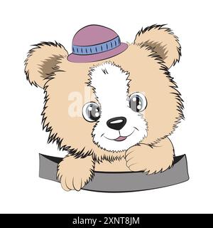 Mignon bébé ours dans la poche. Illustration vectorielle drôle d'ours en peluche dessinée à la main pour tshirt, site Web, impression, clip art, affiche et imprimer sur demande Illustration de Vecteur