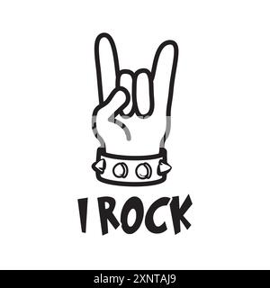 Silhouette d'un geste de main rock avec une citation je rock. Illustration vectorielle pour tshirt, site Web, impression, clip art, affiche et impression sur demande merandis Illustration de Vecteur