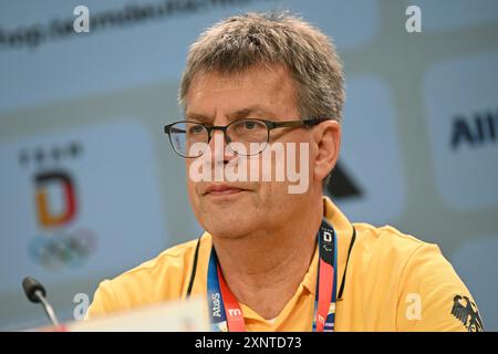 Paris, France. 02 août 2024. Olympia, Paris 2024, Maison allemande, Thomas Weikert, Président DOSB, parle lors d'une conférence de presse. Crédit : Marijan Murat/dpa/Alamy Live News Banque D'Images