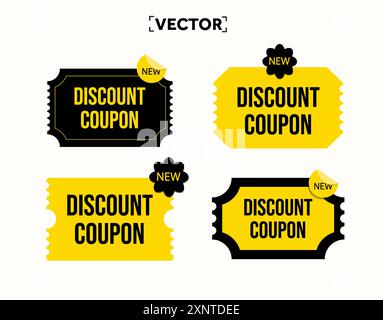 3d paquet d'étiquettes de coupon avec badge de couleur jaune et noire. Ensemble de coupons isolé sur fond blanc. Modèle de bon d'achat pour promotion spéciale. Illustration vectorielle 3D. Illustration vectorielle Illustration de Vecteur