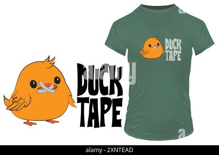 Mignon petit canard avec ruban adhésif et citation drôle. Illustration vectorielle pour tshirt, site Web, impression, clip art, affiche et impression personnalisée sur demande merch Illustration de Vecteur