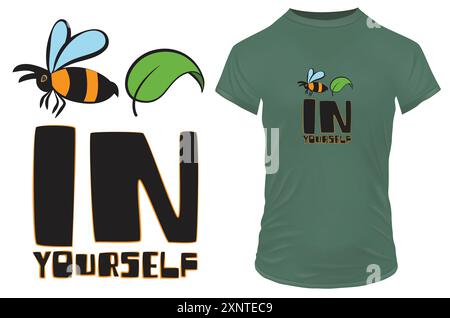 Abeille et une feuille avec une citation motivante inspirante croyez en vous. Illustration vectorielle pour l'impression de tshirt sur demande merch Illustration de Vecteur