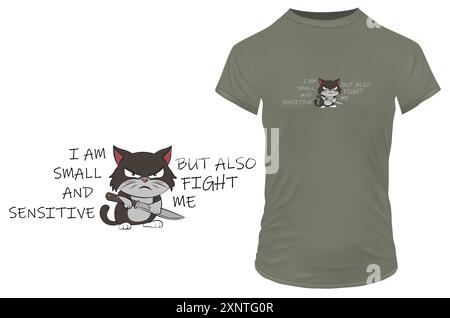 Joli dessin animé chaton en colère avec un couteau avec une citation amusante. Illustration vectorielle pour tshirt, site Web, clip art, affiche et impression personnalisée sur demande mercha Illustration de Vecteur