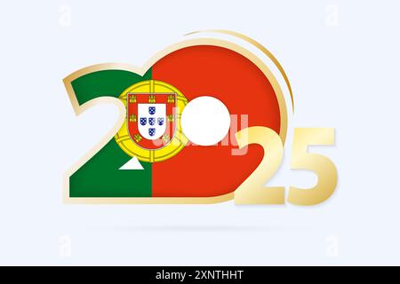 Année 2025 avec le motif du drapeau du Portugal. Illustration vectorielle. Illustration de Vecteur