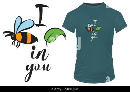 Abeille et une feuille avec une citation motivante inspirante je crois en vous. Illustration vectorielle pour l'impression de tshirt sur demande merch Illustration de Vecteur