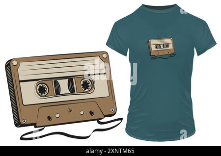 Cassette compacte rétro. Illustration vectorielle pour le marchandisage de tshirt, site Web, clip art, affiche et impression personnalisée sur demande. Illustration de Vecteur