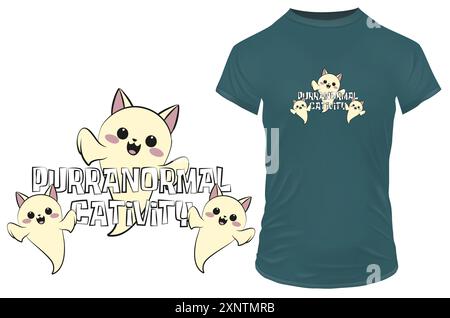 Chats fantômes mignons Activité féline purranormale Halloween Design de t-shirt drôle avec fantômes de chatons kawaii Illustration de Vecteur
